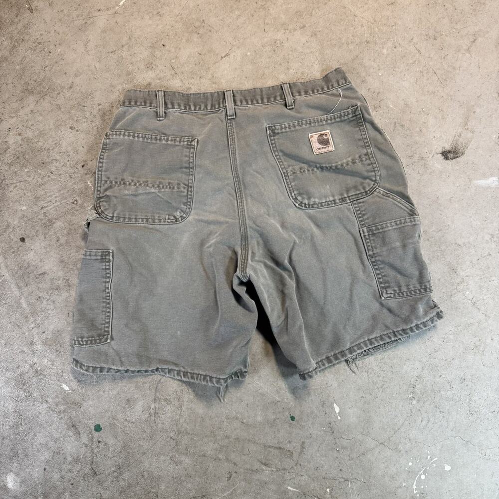 Vtg Carhartt Mens 36 Moss Green Canvas Workwear Carpenter Cargo Short